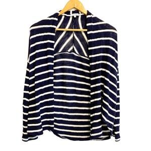 Splendid Navy Striped Open Front Draped Cardigan Sweater